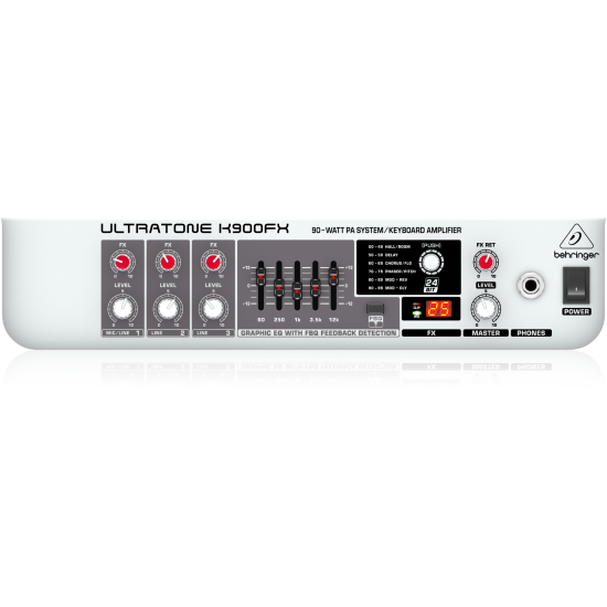 Behringer K900FX Ultra-Flexible 90 Watt 3 Channel PA System/Keyboard Amplifier with FX and FBQ Feedback Detection Behringer K900FX Ultra-Flexible 90 Watt 3 Channel PA System/Keyboard Amplifier with FX and FBQ Feedback Detection