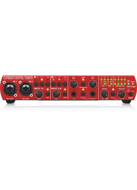 Behringer FCA610 Audiophile 6 In/10 Out, 24-Bit/96 kHz FireWire/USB Audio/MIDI Interface with Midas Preamplifiers Behringer FCA610 Audiophile 6 In/10 Out, 24-Bit/96 kHz FireWire/USB Audio/MIDI Interface with Midas Preamplifiers