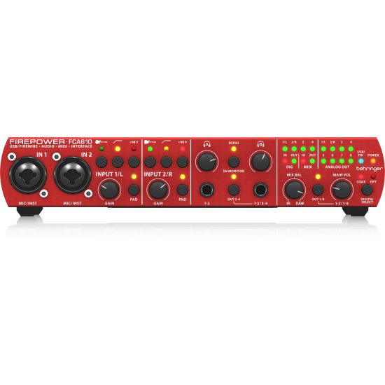 Behringer FCA610 Audiophile 6 In/10 Out, 24-Bit/96 kHz FireWire/USB Audio/MIDI Interface with Midas Preamplifiers