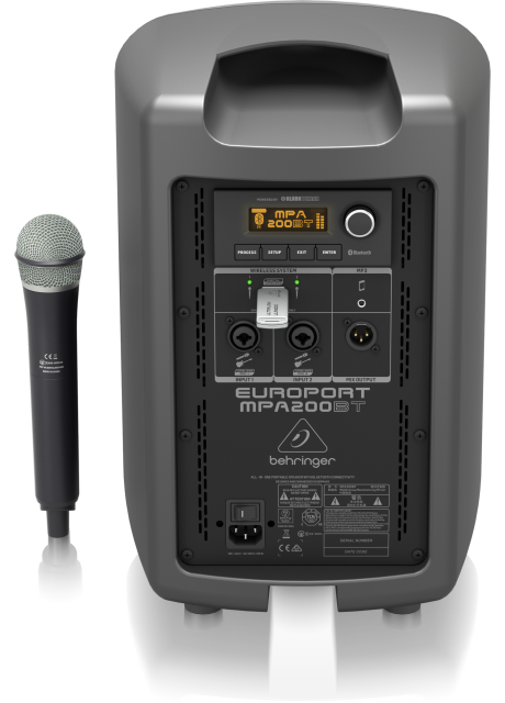 Behringer MPA200BT All-in-One Portable 200-Watt Speaker with Wireless Microphone, Remote Control via Smart Phone, Bluetooth Audio Streaming and Battery Operation Behringer MPA200BT All-in-One Portable 200-Watt Speaker with Wireless Microphone, Remote Control via Smart Phone, Bluetooth Audio Streaming and Battery Operation