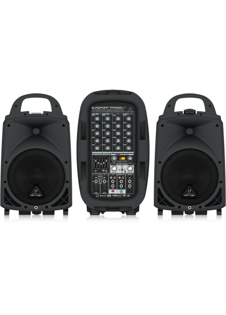 Behringer PPA500BT Ultra-Compact 500 Watt 6 Channel Portable PA System with Bluetooth Wireless Technology, Wireless Microphone Option, Klark Teknik Multi-FX Processor and FBQ Feedback Detection