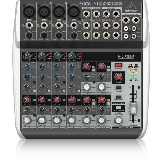 Behringer Q1202USB Premium 12-Input 2-Bus Mixer with XENYX Mic Preamps and Compressors, British EQ and USB/Audio Interface