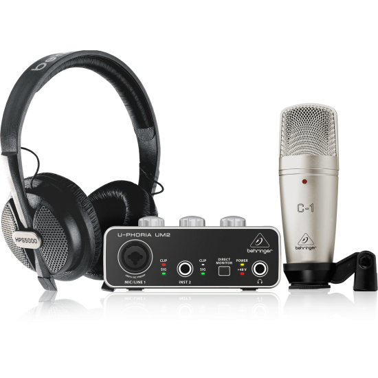 Behringer U-PHORIA STUDIO Complete Recording/Podcasting Bundle with USB Audio Interface, Condenser Microphone, Studio Headphones and More